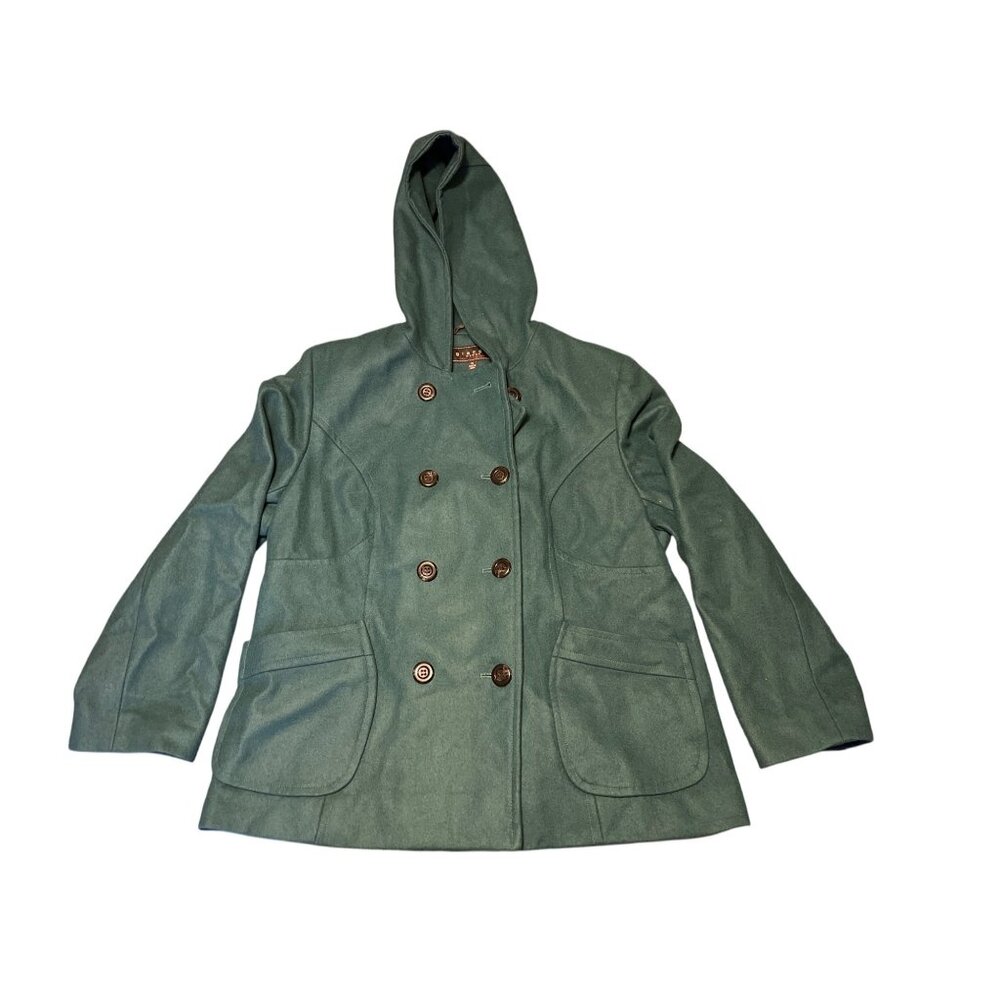Giacca Womens Green Hooded Double-Breasted Coat 1X With Pockets & Button Detail